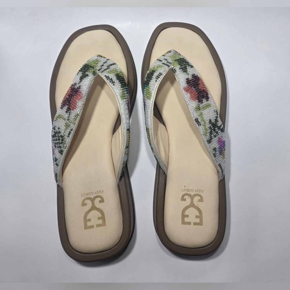 Fizzy Goblet Beaded Thong Sandals Women’s Size 9 Multicolor Floral – Preowned